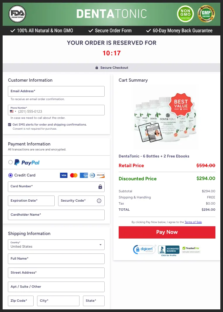 DentaTonic Official Website Secure Order Page